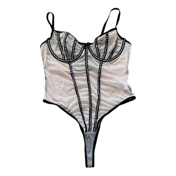 Iridescent Sequin Studded Contrast Underwire Teddy Style Bodysuit Women’s Large - Picture 1 of 4